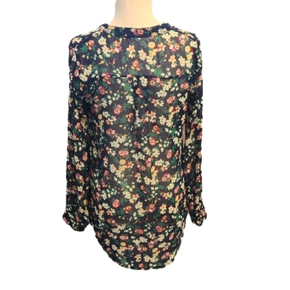 Womens Mossimo navy floral sheer long sleeve top size Small. - Picture 6 of 16